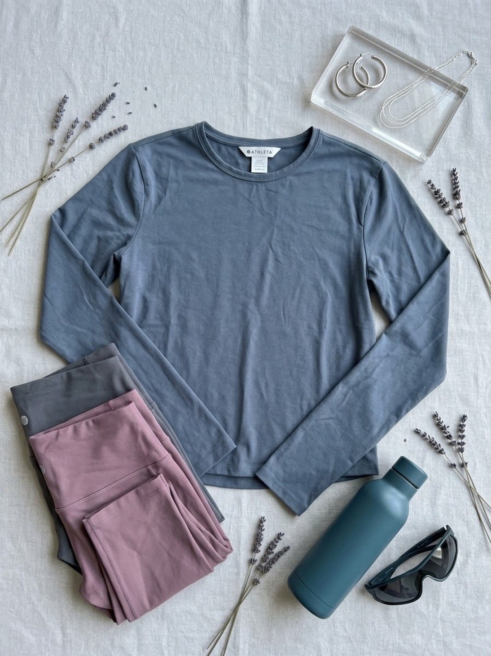 Athleta Slate Blue Long-Sleeve Crew Neck Top